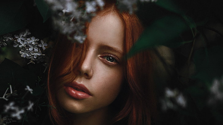 Georgy Chernyadyev, wanita, berambut merah, wajah, mata biru, closeup, Wallpaper HD