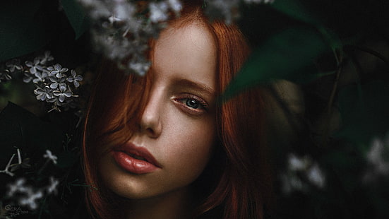 Georgy Chernyadyev, women, redhead, face, blue eyes, closeup, HD wallpaper HD wallpaper
