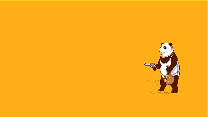 panda memegang ilustrasi pistol, minimalis, humor gelap, Wallpaper HD