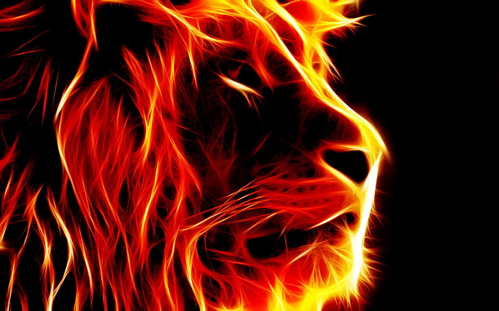 red and yellow lion wallpaper, Cats, Lion, Abstract, Colorful, HD wallpaper