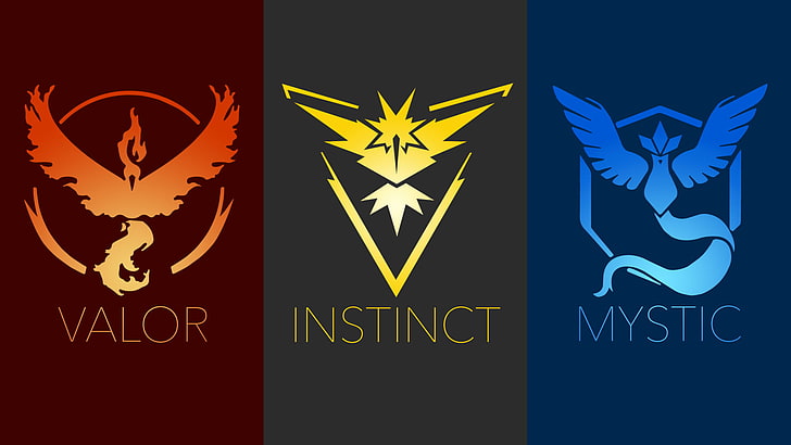 Valor, Instinct, Mystic logos, Pokémon, Pokémon GO, Pokemon Go, Team Instinct, Team Mystic, Team Valor, HD wallpaper
