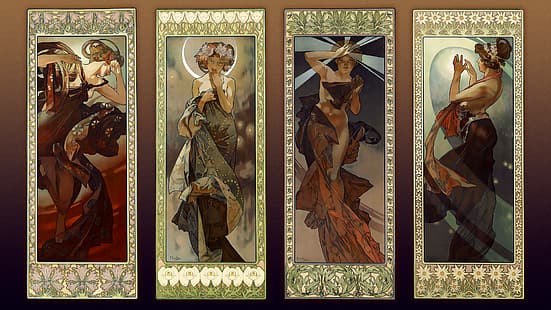 Alphonse Mucha, ilustracja, secesja, sztuka tradycyjna, Tapety HD HD wallpaper