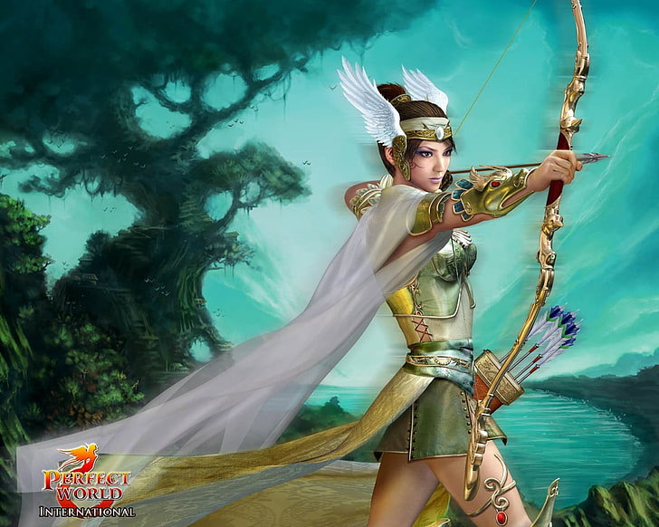 Perfect World archer illustration, Video Game, Perfect World, Archer, Elf, Fantasy, Woman, HD wallpaper