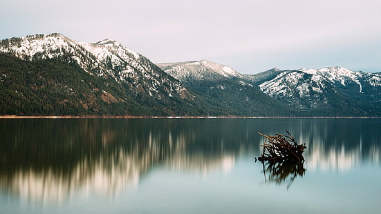 white and green snow and trees covered mountain near on body of water under white sky at daytime, Hypothesis, Time, trees, covered, mountain, body of water, white sky, daytime, long exposure, nature, landscape, mountains, reflection, cle elum lake, Pacific Northwest, Canon EOS 5D Mark III, Canon EF, 70mm, f/2, USM, water, lake  john, westrock, washington, lake, scenics, outdoors, sky, beauty In Nature, forest, tranquil Scene, mountain Range, HD wallpaper HD wallpaper