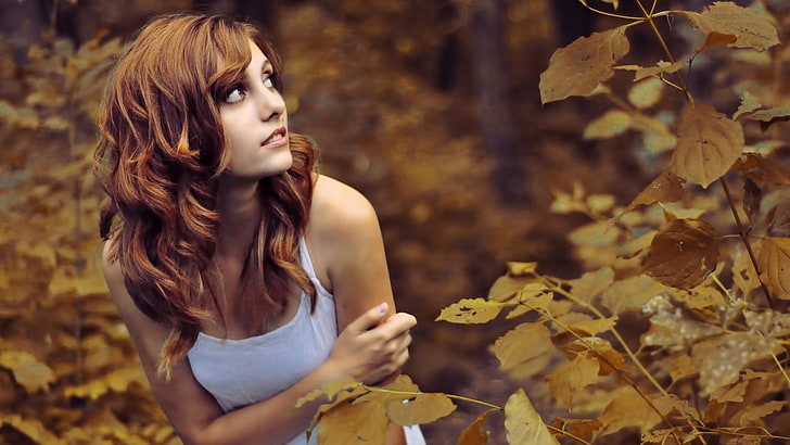 women nature trees autumn forest redheads models parks 1920x1080  Nature Forests HD Art , nature, women, HD wallpaper