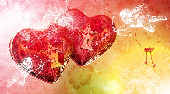 Cupid Hari Valentine, dua ilustrasi hati merah, Liburan, Hari Valentine, Ilustrasi, Cantik, Abstrak, Cinta, Desain, Jantung, Latar Belakang, Karya Seni, Liburan, Romantis, Valentine, hari kasih sayang, Merayakan, Februari, Perayaan, Wallpaper HD HD wallpaper