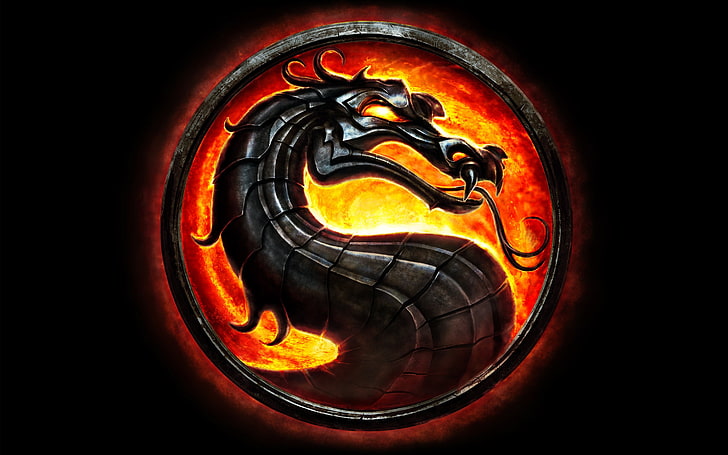 Mortal Kombat, logo, black background, dragon, HD wallpaper
