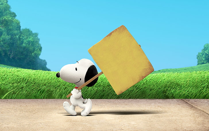Snoopy membawa signage pada ilustrasi jalan, Snoopy, Kacang Tanah (komik), Kacang Tanah (Film), Wallpaper HD