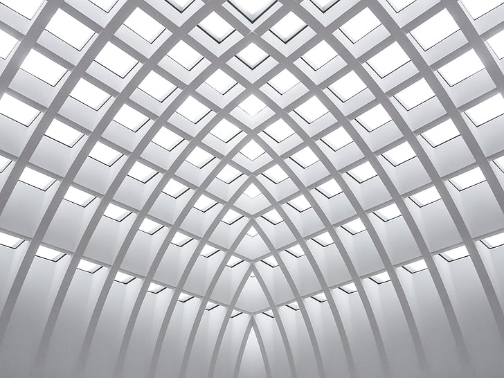 plafond blanc, architecture, moderne, symétrique, 4 k, Fond d'écran HD