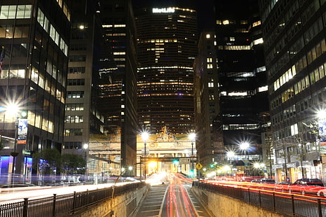 Cidade de Nova York, rua, Grand Central Station, paisagem urbana, noite, longa exposição, HD papel de parede HD wallpaper