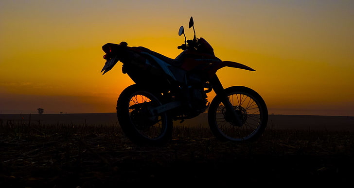 250, honda, moto, motorcycle, silhouette, sunrise, sunset, tornado, xr, HD wallpaper