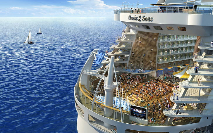 واحة البحار رويال كاريبيان ، سفينة سياحية بحار الواحة البيضاء ، البحر الكاريبي ، رويال ، واحة ، بحار، خلفية HD