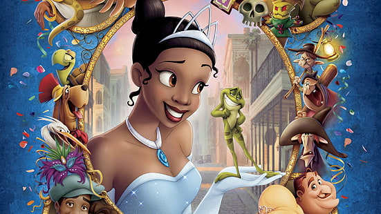 Principessa e la rana, la principessa di disney e l'illustrazione della rana, principessa, rana, film, Sfondo HD HD wallpaper