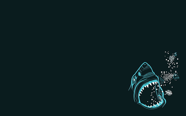 arte de clip de ballena azul, minimalismo, tiburón, pescado, huesos, verde azulado, ilustración, animales, fondo simple, cian, simple, Fondo de pantalla HD