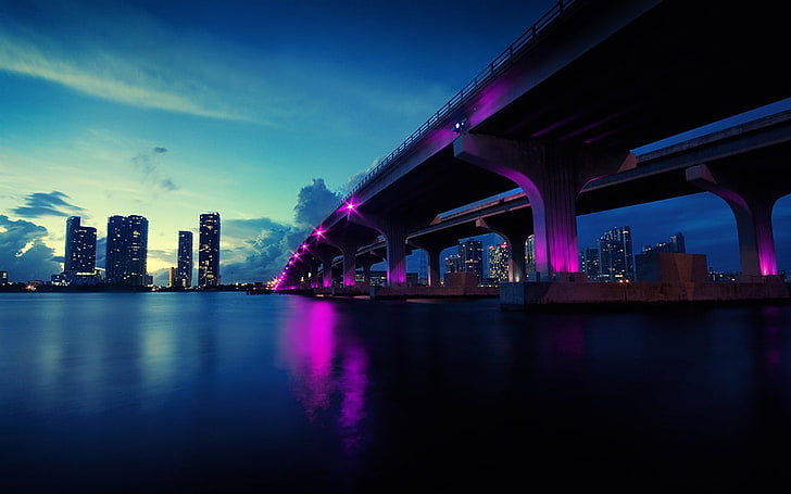 kota, perkotaan, jembatan, Miami, sungai, Wallpaper HD
