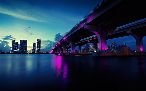 kota, perkotaan, jembatan, Miami, sungai, Wallpaper HD HD wallpaper