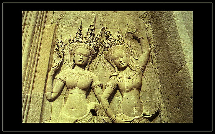 Apsaras Of Angkor Wat, kamienie, obraz, ładne, tancerze, kobieta, architektura, kobiety, ładna, panoramiczny, kamień, kobieta, Tapety HD