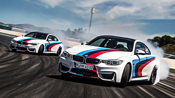 two white stock cars, BMW, M4, car, drift, Top Gear, racing, HD wallpaper