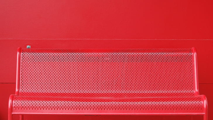 赤、ベンチ、壁、赤い壁、 HDデスクトップの壁紙