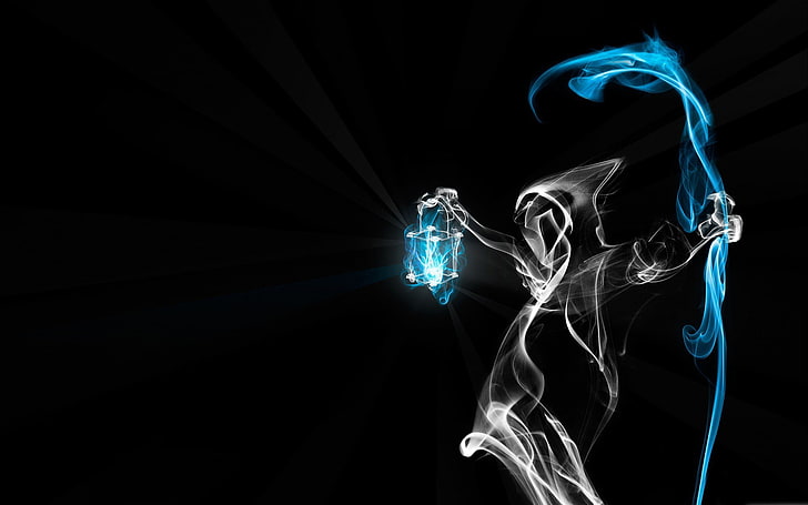 death smoke-Black Artistic HD Wallpaper, white and blue smoke artwork illustration, HD wallpaper