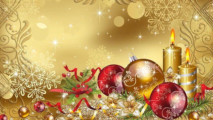 Счастливого Рождества, золотые обои для рабочего стола 2560 × 1440, HD обои