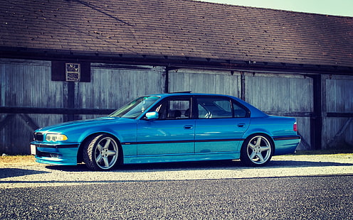 Tampilan samping mobil biru BMW E38 750iL, BMW, Blue, Car, Side, View, Wallpaper HD HD wallpaper