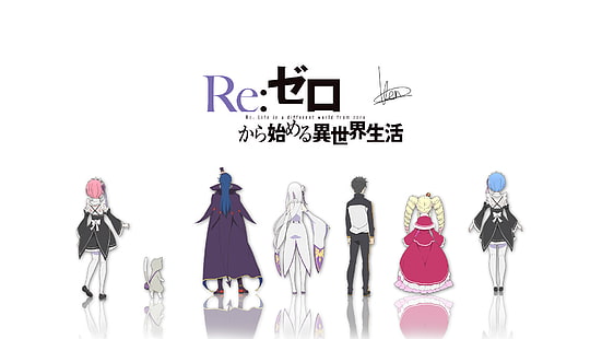 Anime, Re: ZERO -Starting Life in Another World-, Beatrice (Re: ZERO), Emilia (Re: ZERO), Ram (Re: ZERO), Re: Zero, Rem (Re: ZERO), Roswaal L. Mathers, Subaru Natsuki, Tapety HD HD wallpaper
