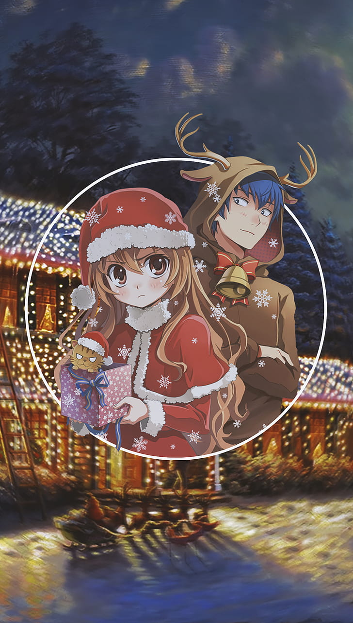 Anime, Anime Girls, Anime Boys, Bild-in-Bild, Weihnachtsmützen, Weihnachten, HD-Hintergrundbild, Handy-Hintergrundbild