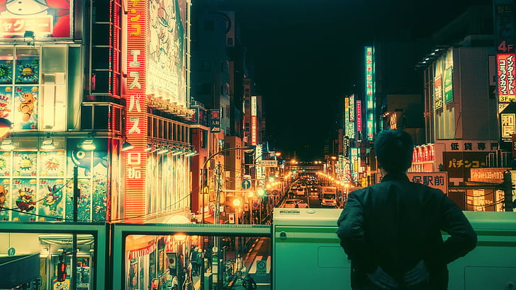 Fahrrad, Japanisch, Neonlicht, Tokio, HD-Hintergrundbild