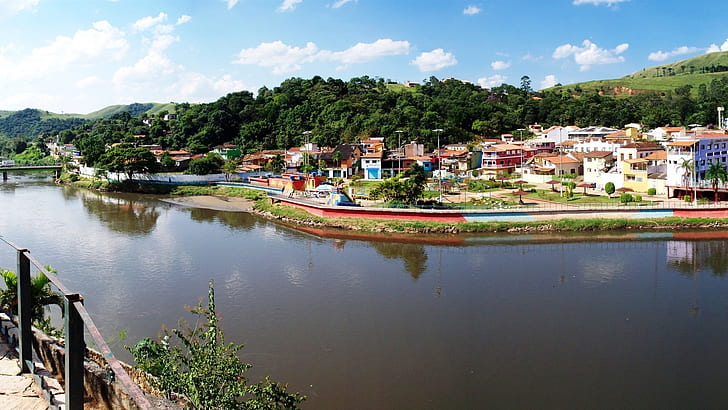 House, river, bridge, Brazil, Sao Paulo, green leaf tree, House, River, Bridge, Brazil, Paulo, HD wallpaper