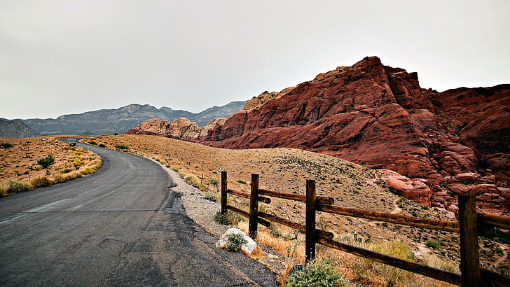 Estrada perto do Gr Canyon, deserto, pedregulhos, cerca, estrada, 3d e abstrato, HD papel de parede