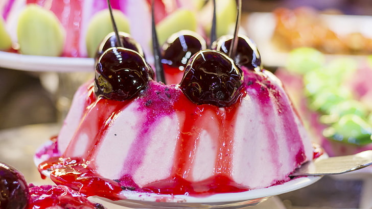 cherry pudding, food, dessert, HD wallpaper