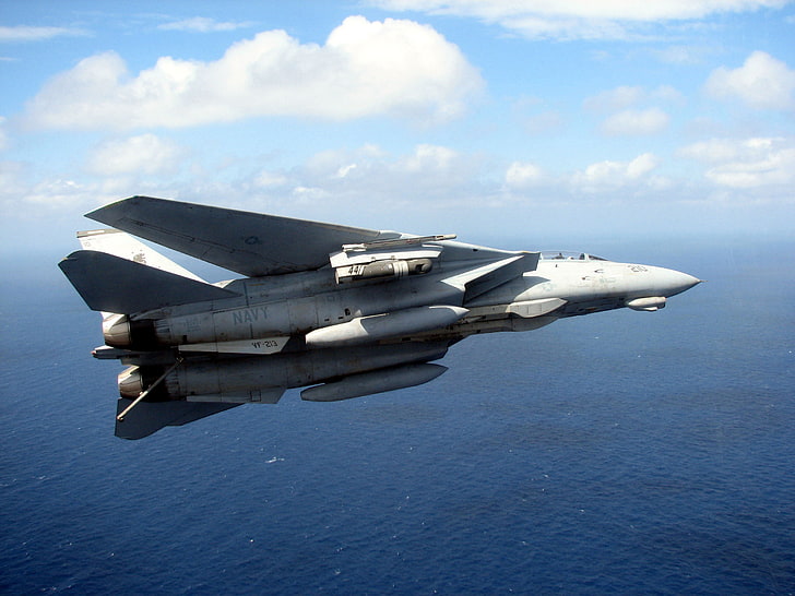 White Fighter Jet, Der Himmel, Wasser, Wolken, Meer, Flug, Höhe, Grumman, Deck, Jagdbomber, Tomcat, Interceptor, F-14, HD-Hintergrundbild