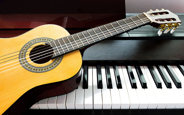 Guitarra piano música 4K HD primer plano, Fondo de pantalla HD