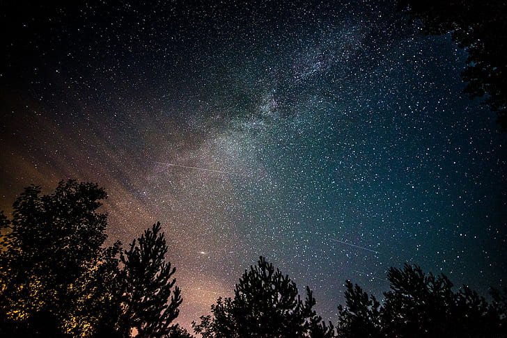 stars, silhouette, sky, night, comet, HD wallpaper