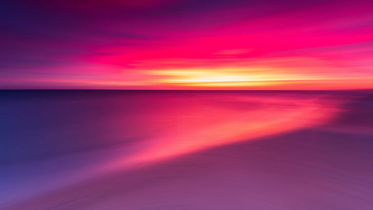 sky, calm, horizon, pink sky, atmosphere, dawn, purple morning, purple sky, morning, sunrise, pink sunrise, reflection, sunlight, red sky at morning, HD wallpaper