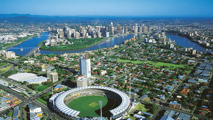 都市ブリスベンオーストラリアHD写真、ブリスベン、オーストラリア、都市、国の素晴らしいクリケット場、 HDデスクトップの壁紙