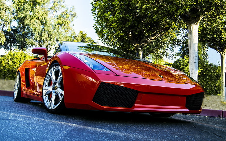 Lamborghini Gallardo, суперкар, красные машины, автомобиль, HD обои