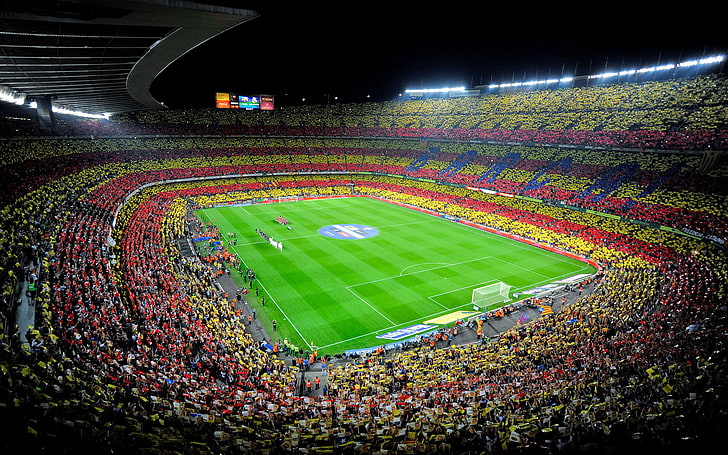 zielone boisko do piłki nożnej, sport, piłka nożna, Hiszpania, lampart, stadion, Real Madryt, Camp Nou, FC Barcelona, ​​Barca, The Classic, El Clasico, Tapety HD