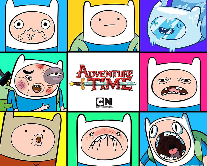 aneka warna tekstil cetak, Adventure Time, Finn the Human, kolase, kartun, Wallpaper HD