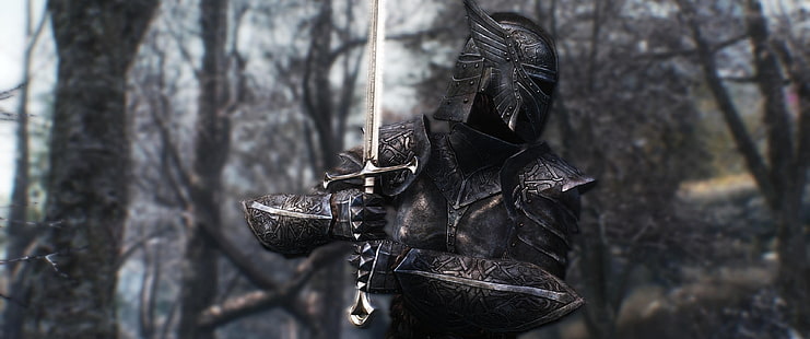 cavaleiro negro e espada cinza, The Elder Scrolls, The Elder Scrolls V: Skyrim, HD papel de parede HD wallpaper