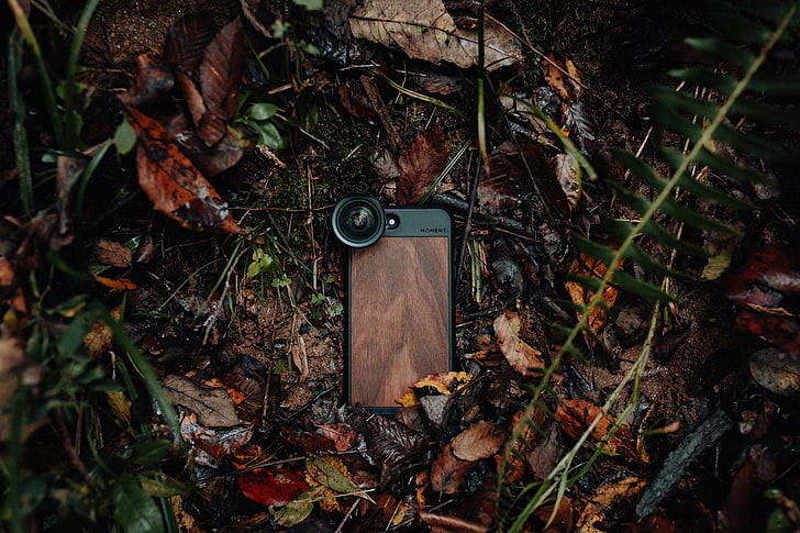 smartphone, wet, leaves, lens, outdoors, HD wallpaper