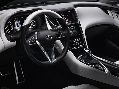 Infiniti, 2015 Infiniti Q60 Coupe, twin-turbo, samochody koncepcyjne, samochody wyścigowe, srebro, wnętrza pojazdów, Tapety HD HD wallpaper