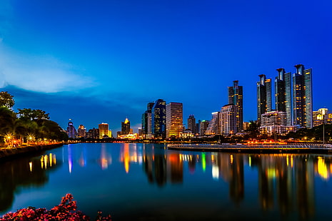 4K, Таиланд, Бангкок, Ночной пейзаж, HD обои HD wallpaper