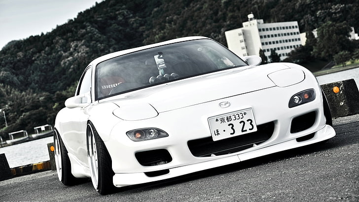 white Mazda RX-7, Japan, Machine, Tuning, Mazda, White, Car, Wallpapers, Beautiful, JDM, Wallpaper, RX7, HD wallpaper