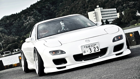 белый Mazda RX-7, Япония, Машина, Тюнинг, Mazda, Белый, Автомобиль, Обои, Красивые, JDM, Обои, RX7, HD обои HD wallpaper