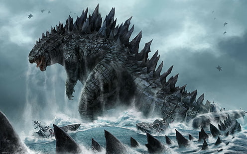 Godzilla, monster, dinosaurie, ubåt, svans, HD tapet HD wallpaper