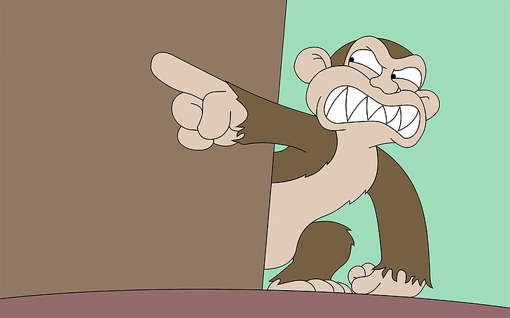Злой обезьян семейный парень, обезьяна возле стены, указывая на его правильную иллюстрацию, мультфильмы, мультфильм, обезьяна, HD обои