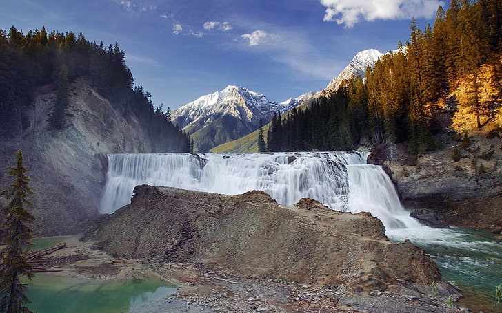 landscape, nature, waterfall, river, Yoho National Park, Canada, mountains, national park, HD wallpaper
