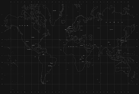 черно-белая карта мира постер, черный, мир, карта, HD обои HD wallpaper